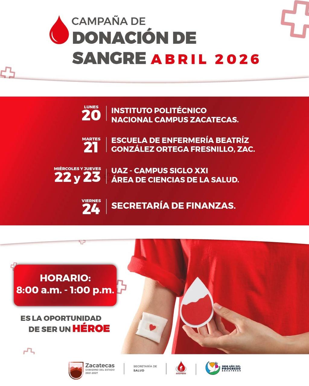 REALIZARÁ SSZ CAMPAÑA DE DONACIÓN DE SANGRE EN INSTITUCIONES EDUCATIVAS Y OFICINAS GUBERNAMENTALES.